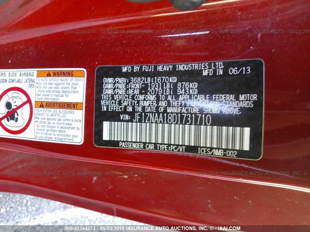 JF1ZNAA18D1731710 - 2013 TOYOTA SCION FR-S RED photo 9