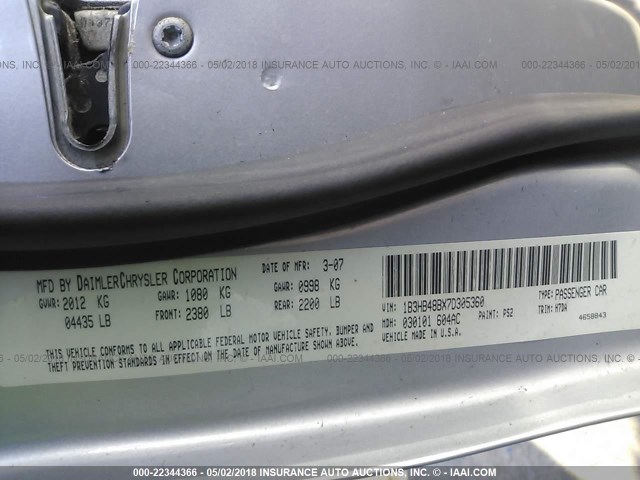 1B3HB48BX7D305360 - 2007 DODGE CALIBER SXT SILVER photo 9