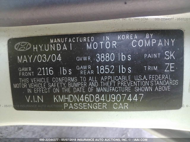 KMHDN46D84U907447 - 2004 HYUNDAI ELANTRA GLS/GT Light Blue photo 9