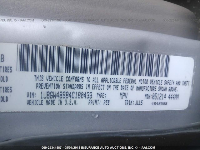 1J8GW48S84C180433 - 2004 JEEP GRAND CHEROKEE LAREDO/COLUMBIA/FREEDOM 灰色 照片 9