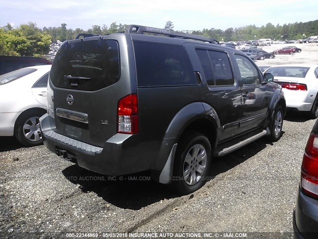 5N1AR18U55C785947 - 2005 NISSAN PATHFINDER LE/SE/XE GRAY photo 4