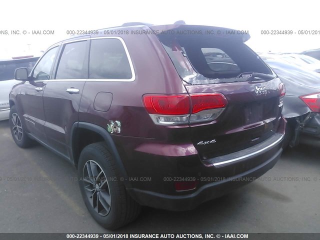 1C4RJFBGXHC884377 - 2017 JEEP GRAND CHEROKEE LIMITED RED photo 3
