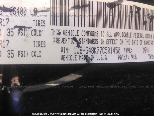 1J8HG48K77C501450 - 2007 JEEP COMMANDER BLACK photo 9