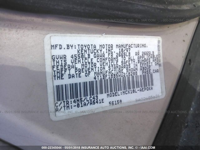 4T1BF18B5WU218208 - 1998 TOYOTA AVALON XL/XLS SILVER photo 9