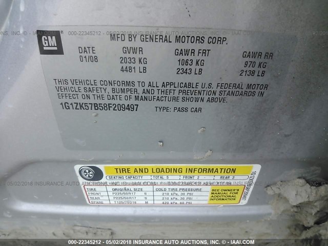 1G1ZK57B58F209497 - 2008 CHEVROLET MALIBU LTZ 银色 照片 9