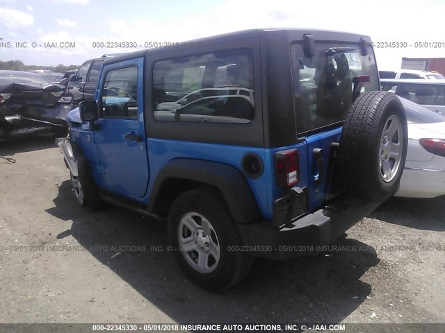 1C4AJWAG0FL544182 - 2015 JEEP WRANGLER SPORT BLUE photo 3