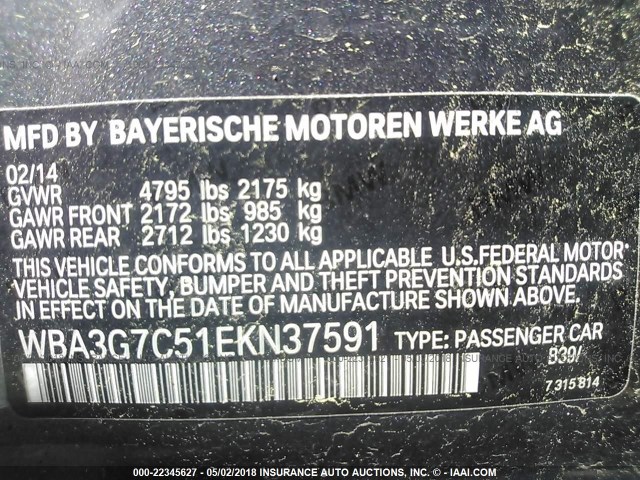 WBA3G7C51EKN37591 - 2014 BMW 328 XI BLACK photo 9