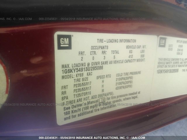 1G6KY54913U285086 - 2003 CADILLAC SEVILLE STS RED photo 9