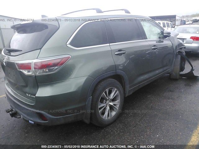 5TDJKRFH1ES046750 - 2014 TOYOTA HIGHLANDER XLE მწვანე ფოტო 4