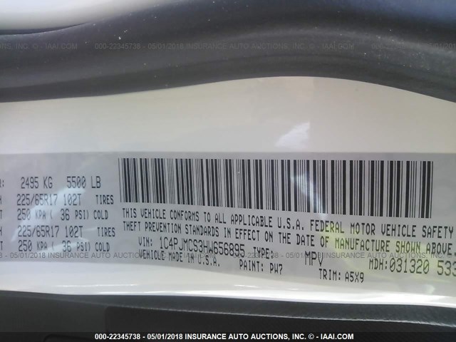 1C4PJMCS3HW656895 - 2017 JEEP CHEROKEE LATITUDE Ağ foto 9