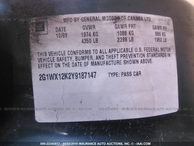 2G1WX12K2Y9187147 - 2000 CHEVROLET MONTE CARLO SS მწვანე ფოტო 9