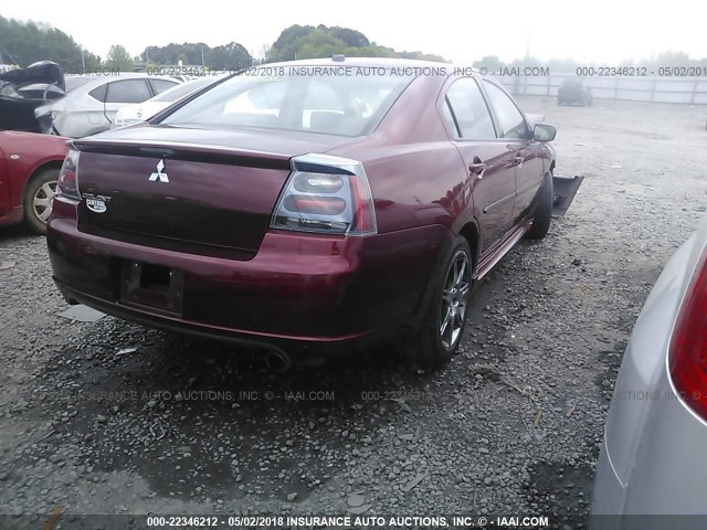 4A3AB76T27E049557 - 2007 MITSUBISHI GALANT RALLIART BURGUNDY photo 4