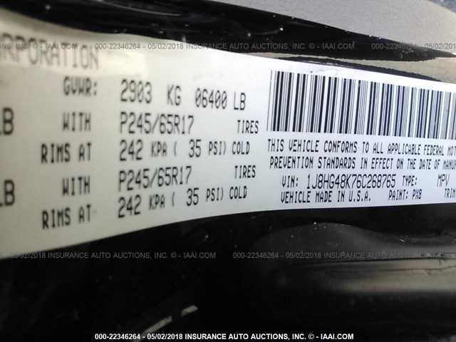 1J8HG48K76C268765 - 2006 JEEP COMMANDER BLACK photo 9