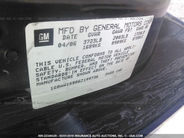 1G8AW15B86Z199736 - 2006 SATURN ION LEVEL 3 BLUE photo 9