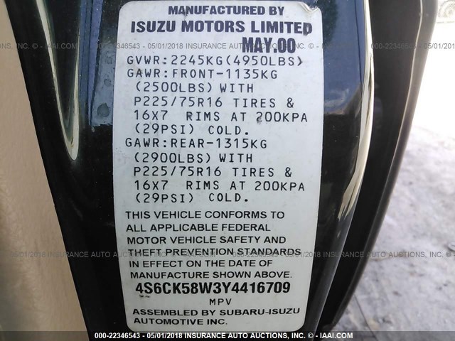 4S6CK58W3Y4416709 - 2000 HONDA PASSPORT EX/LX Կանաչ լուսանկար 9