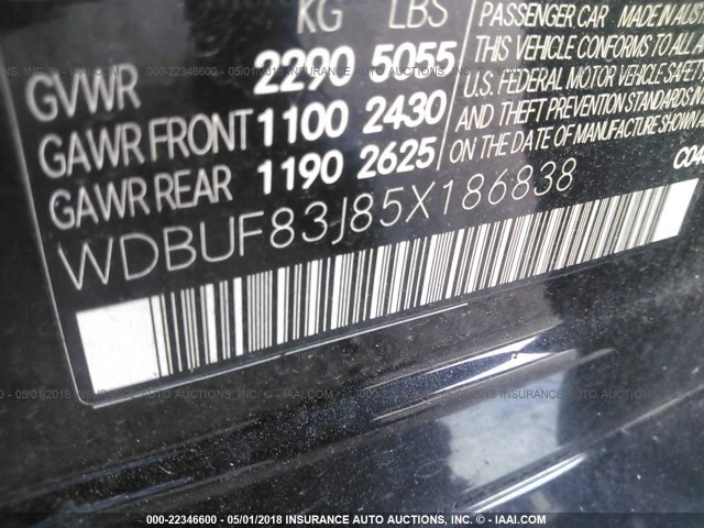 WDBUF83J85X186838 - 2005 MERCEDES-BENZ E 500 4MATIC BLACK photo 9