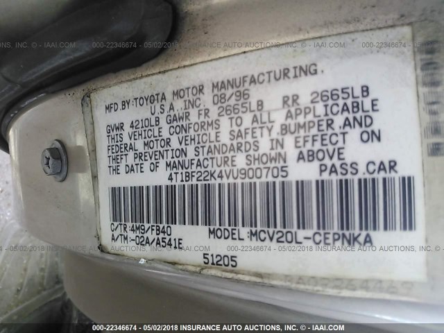 4T1BF22K4VU900705 - 1997 TOYOTA CAMRY CE/LE/XLE TAN photo 9