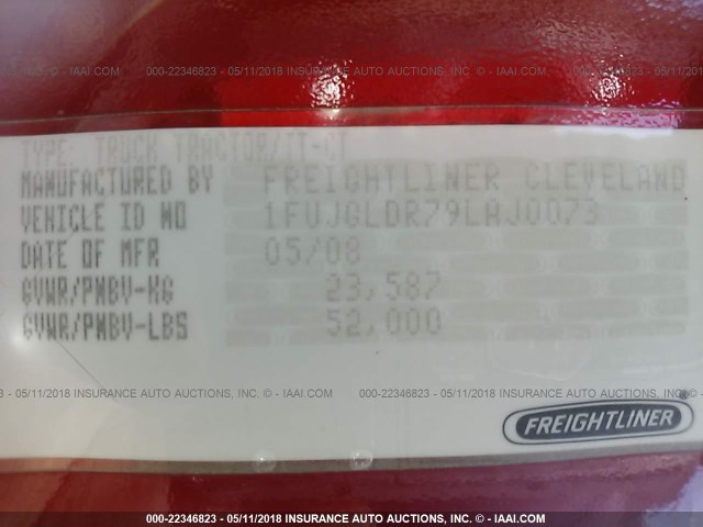 1FUJGLDR79LAJ0073 - 2009 FREIGHTLINER CASCADIA 125  RED photo 10