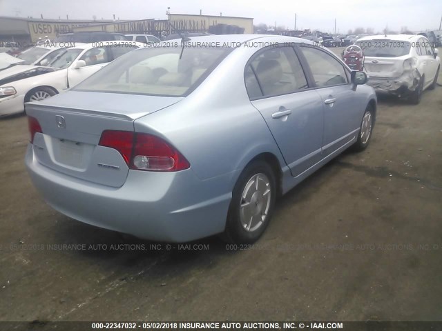 JHMFA36208S002962 - 2008 HONDA CIVIC HYBRID Light Blue photo 4