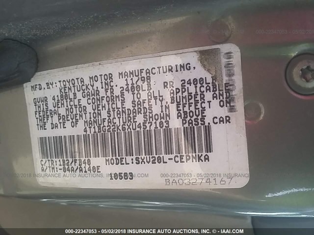 4T1BG22K6XU457103 - 1999 TOYOTA CAMRY CE/LE/XLE 灰色 照片 9