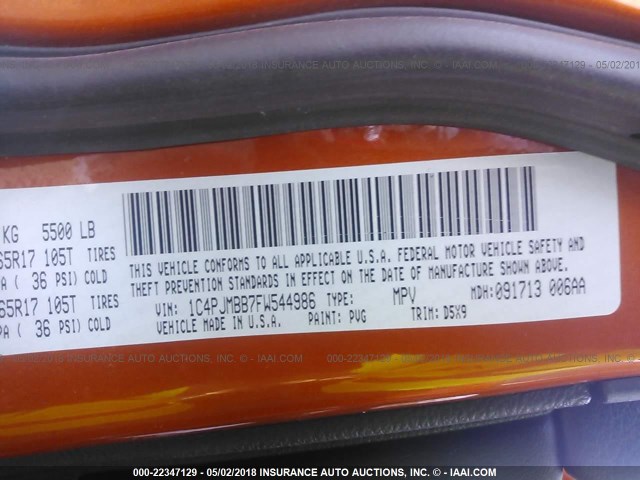 1C4PJMBB7FW544986 - 2015 JEEP CHEROKEE TRAILHAWK 橙色 照片 9