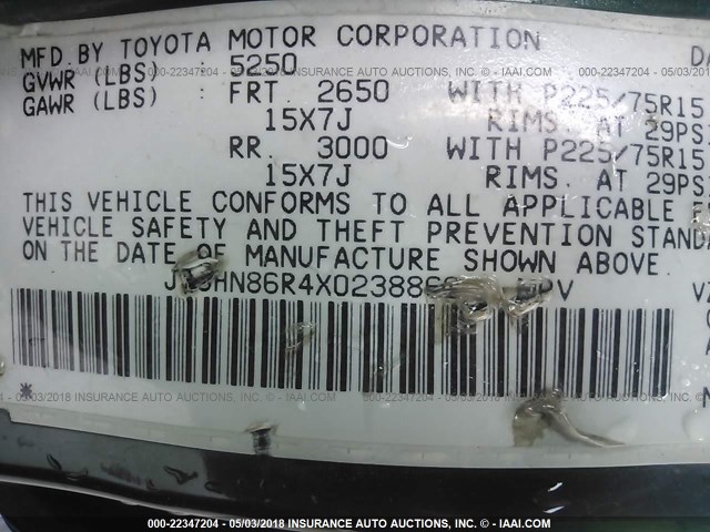 JT3HN86R4X0238862 - 1999 TOYOTA 4RUNNER SR5 GREEN photo 9