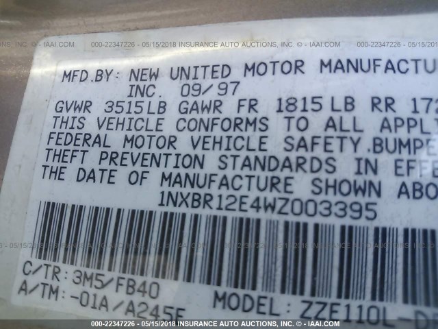 1NXBR12E4WZ003395 - 1998 TOYOTA COROLLA VE/CE/LE 棕色 照片 9