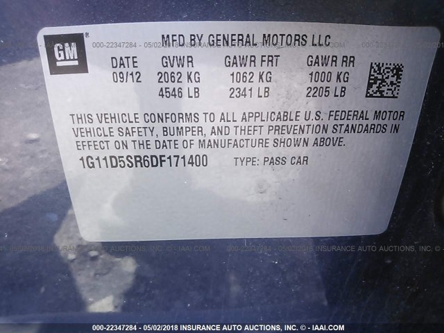 1G11D5SR6DF171400 - 2013 CHEVROLET MALIBU 1LT BLUE photo 9