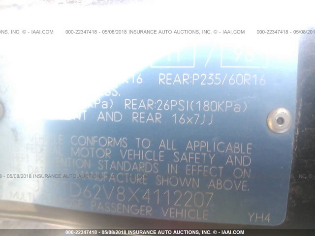 JS3TD62V8X4112207 - 1999 SUZUKI GRAND VITARA JX/JLX BLACK photo 9