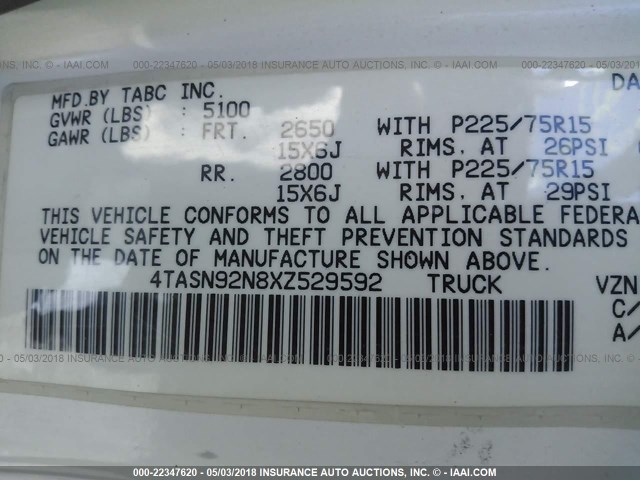 4TASN92N8XZ529592 - 1999 TOYOTA TACOMA XTRACAB PRERUNNER WHITE photo 9