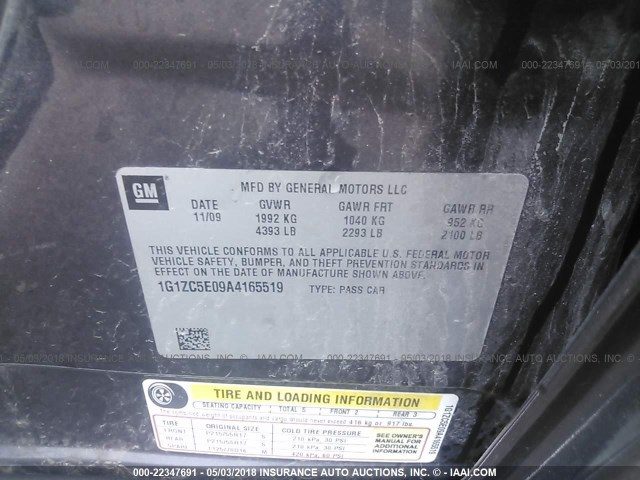 1G1ZC5E09A4165519 - 2010 CHEVROLET MALIBU 1LT 灰色 照片 9