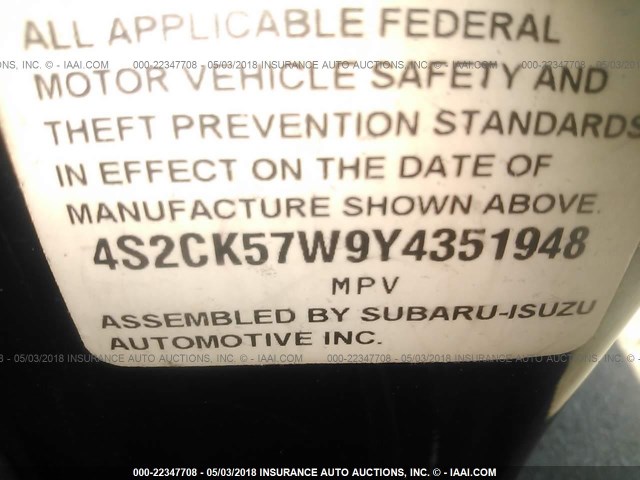 4S2CK57W9Y4351948 - 2000 ISUZU AMIGO BLACK photo 9