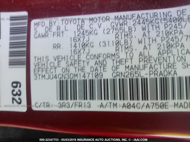 3TMJU4GN3DM147109 - 2013 TOYOTA TACOMA DOUBLE CAB PRERUNNER RED photo 9