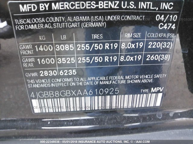 4JGBB8GBXAA610925 - 2010 MERCEDES-BENZ ML 350 4MATIC BLACK photo 9