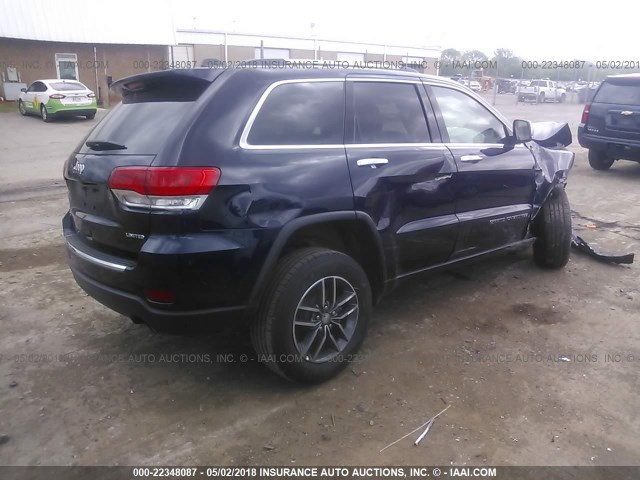 1C4RJFBG3JC127407 - 2018 JEEP GRAND CHEROKEE LIMITED Dark Blue photo 4