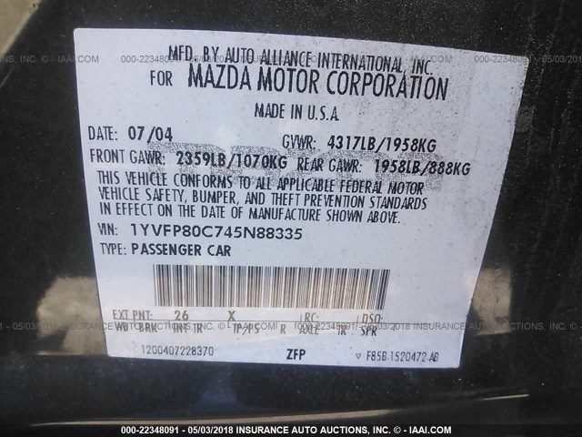 1YVFP80C745N88335 - 2004 MAZDA 6 I GRAY photo 9