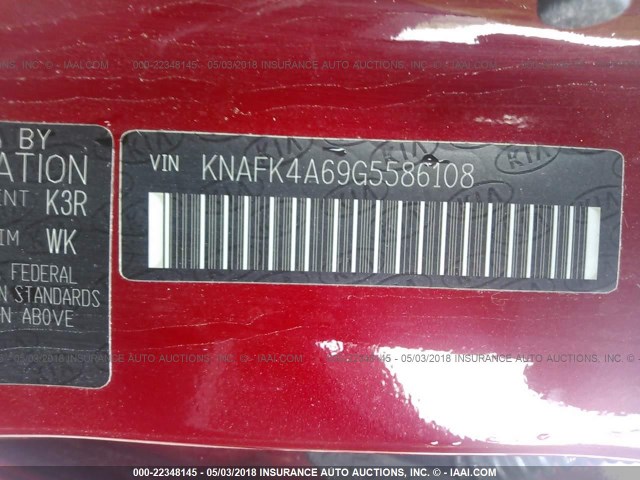 KNAFK4A69G5586108 - 2016 KIA FORTE LX RED photo 9