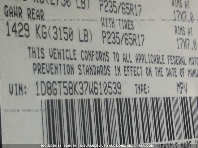 1D8GT58K37W610539 - 2007 DODGE NITRO SLT BLACK photo 9