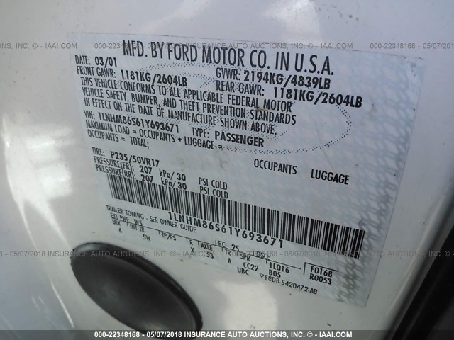 1LNHM86S61Y693671 - 2001 LINCOLN LS Ağ foto 9