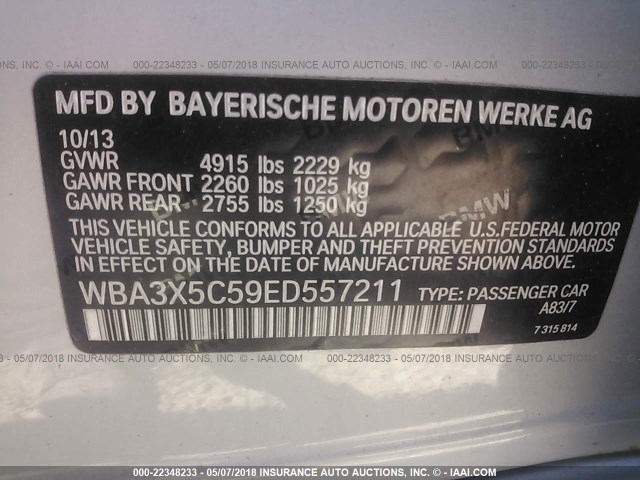 WBA3X5C59ED557211 - 2014 BMW 328 XIGT SILVER photo 9