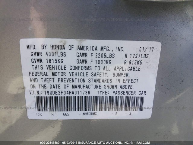 19UDE2F34HA011736 - 2017 ACURA ILX WATCH PLUS SILVER photo 9