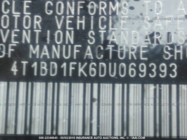 4T1BD1FK6DU069393 - 2013 TOYOTA CAMRY HYBRID/LE/XLE 灰色 照片 9