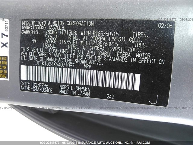 JTLKT324X64071097 - 2006 TOYOTA SCION XB GRAY photo 9