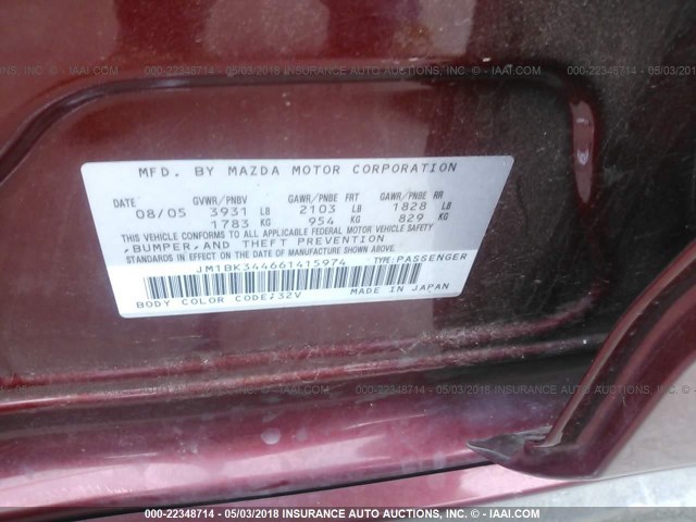 JM1BK344661415974 - 2006 MAZDA 3 HATCHBACK RED photo 9