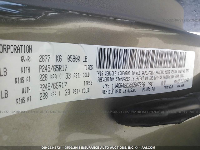 1J4GR48K35C507976 - 2005 JEEP GRAND CHEROKEE LAREDO/COLUMBIA/FREEDOM 金色 照片 9