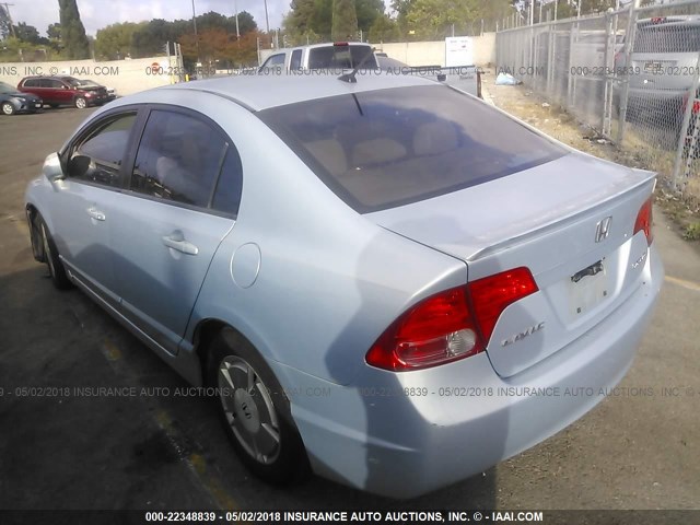 JHMFA36277S022673 - 2007 HONDA CIVIC HYBRID Light Blue photo 3