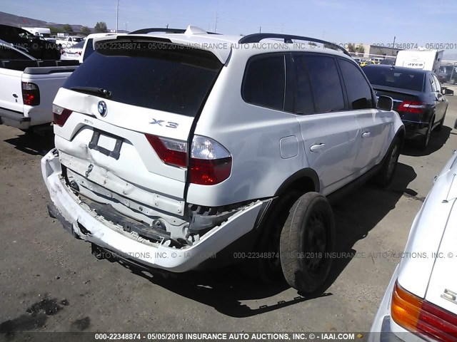 WBXPC93497WF24396 - 2007 BMW X3 3.0SI WHITE photo 4