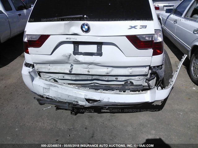 WBXPC93497WF24396 - 2007 BMW X3 3.0SI WHITE photo 6