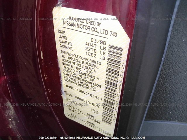 1N4BU31D0VC103639 - 1997 NISSAN ALTIMA XE/GXE/SE/GLE BURGUNDY photo 9