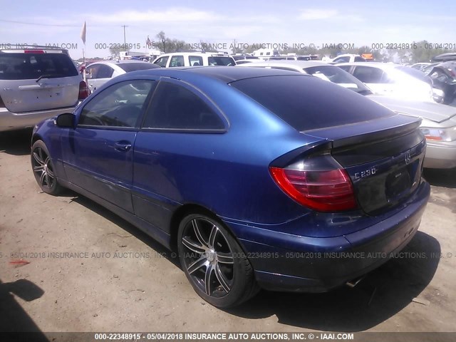 WDBRN40J33A472344 - 2003 MERCEDES-BENZ C 230K SPORT COUPE BLUE photo 3